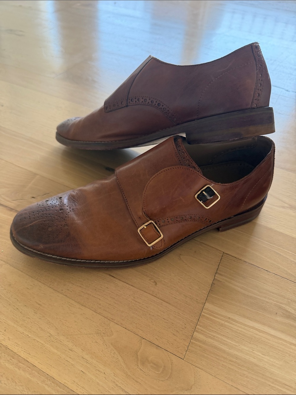 Cole Haan Men's Tan/Brown Leather Double Monk Strap Oxfords